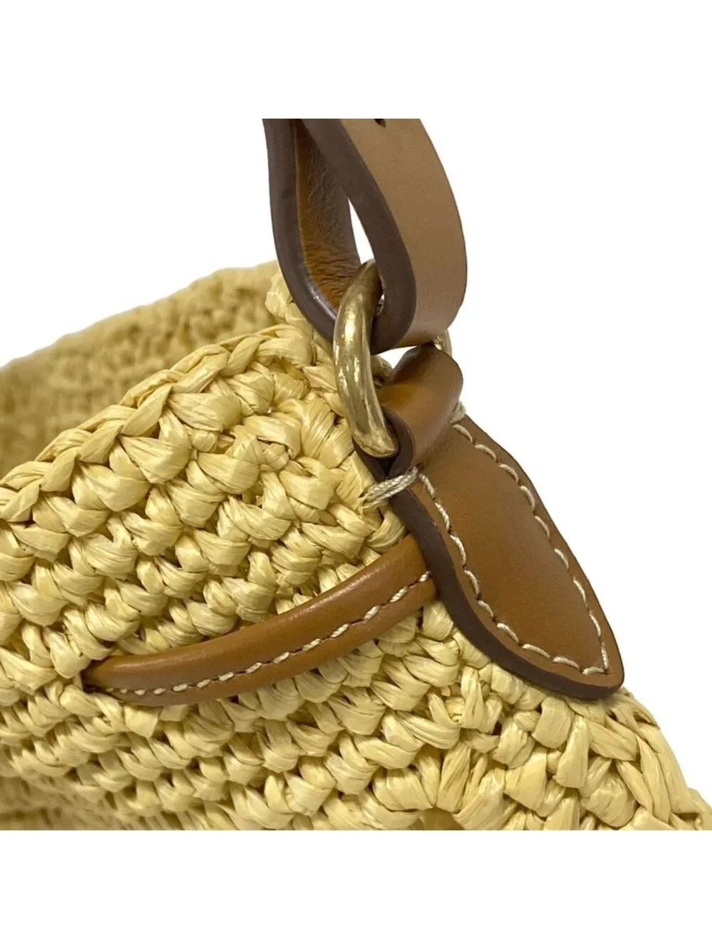 Miu Miu Woven Fabric Mini Bag Naturale Cognac Leather - Picture 14 of 15